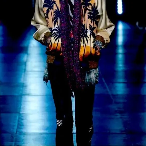 Saint LAURENT Runway Palm Tree Satin Bomber Jacket - Picture 7 of 13